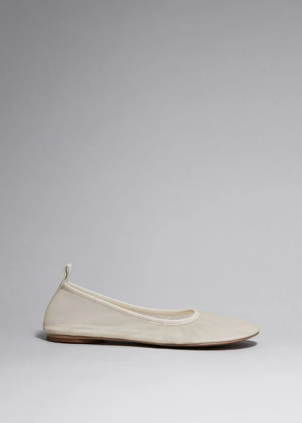 Women Pumps and Other Stories LeatherTrimmed Mesh Ballet Flats Cream