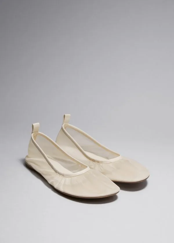 Women Pumps and Other Stories LeatherTrimmed Mesh Ballet Flats Cream Women Pumps and Other Stories LeatherTrimmed Mesh Ballet Flats Cream