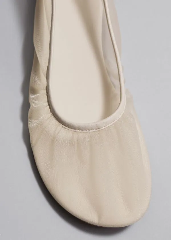 Women Pumps and Other Stories LeatherTrimmed Mesh Ballet Flats Cream Women Pumps and Other Stories LeatherTrimmed Mesh Ballet Flats Cream