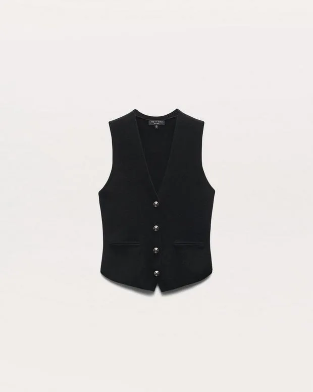 Women rag and bone Ella Merino WoolBlend Sweater Vest BlackDark Taupe Sweaters and Sweatshirts