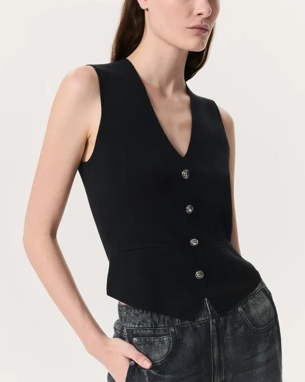 Women rag and bone Ella Merino WoolBlend Sweater Vest BlackDark Taupe Sweaters and Sweatshirts