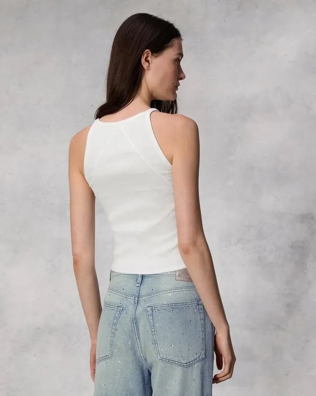 Women rag and bone Essential Rib String Tank BlackWhite TShirts