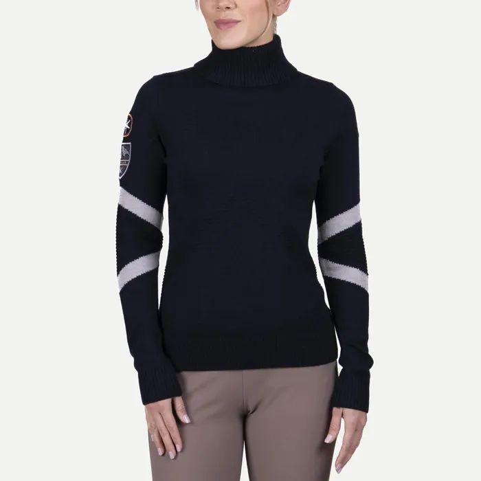 Women Retro Patch Sweater Deep Space KJUS Midlayers and Sweaters