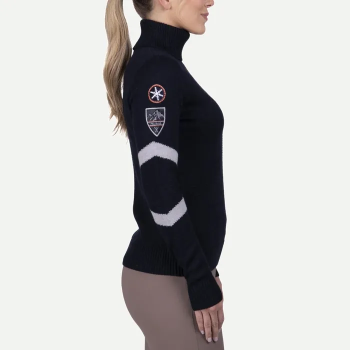 Women Retro Patch Sweater Deep Space KJUS Midlayers and Sweaters