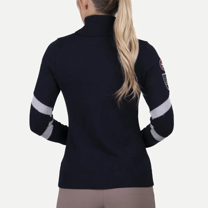 Women Retro Patch Sweater Deep Space KJUS Midlayers and Sweaters