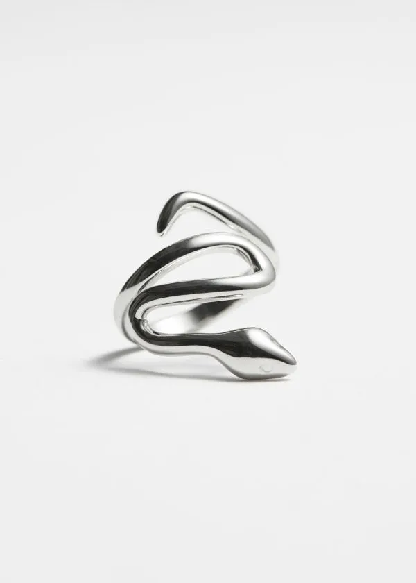 Women Rings and Other Stories CrystalEncrusted Snake Ring Silver