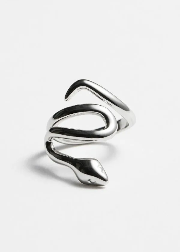 Women Rings and Other Stories CrystalEncrusted Snake Ring Silver