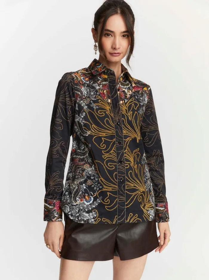 Women Robert Graham Tops Limited Edition Jeweled Goddess Long Sleeve Shirt Multi