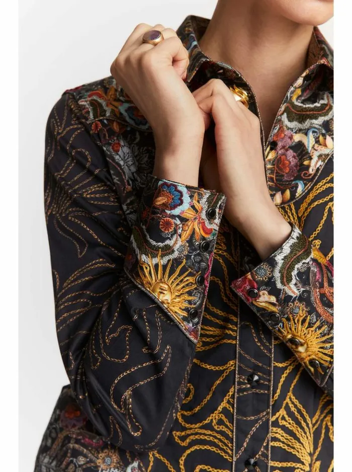 Women Robert Graham Tops Limited Edition Jeweled Goddess Long Sleeve Shirt Multi