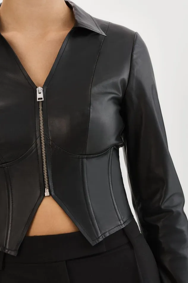 Women ROMI Leather Corset Jacket Black LAMARQUE Tops