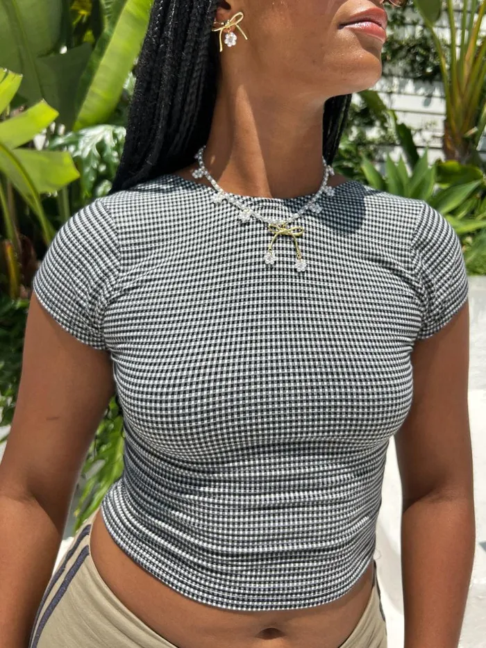 Women Rowan Tee Caviar Gingham Lisa Says Gah Tops