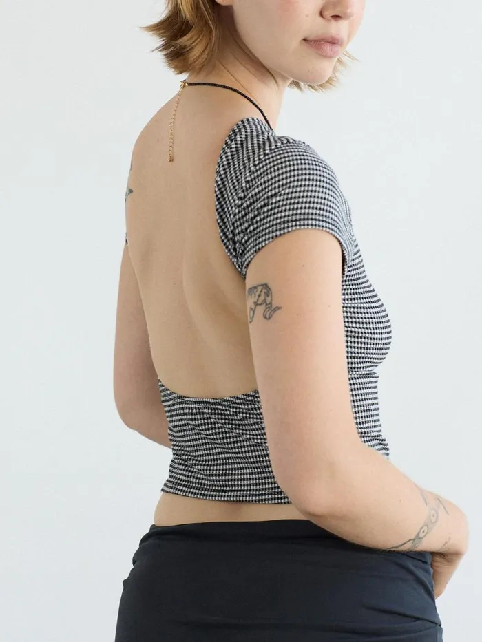 Women Rowan Tee Caviar Gingham Lisa Says Gah Tops