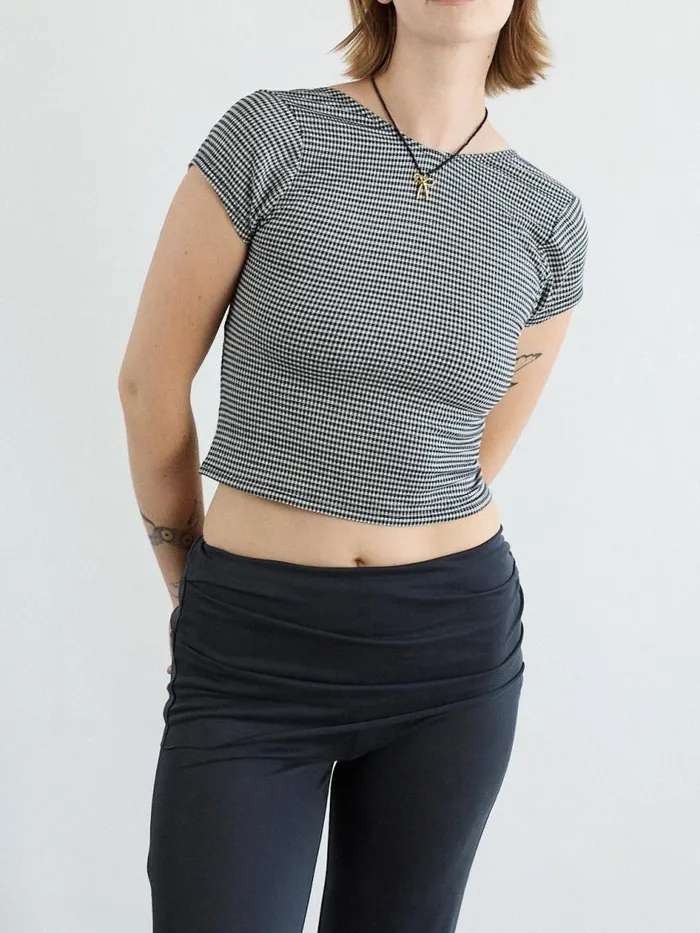 Women Rowan Tee Caviar Gingham Lisa Says Gah Tops