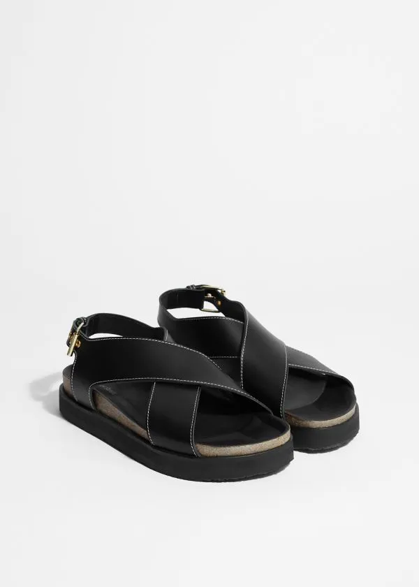 Women Sandals and Other Stories CrissCross Leather Sandals Black