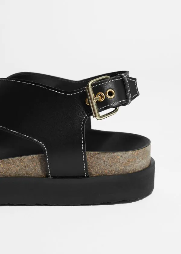 Women Sandals and Other Stories CrissCross Leather Sandals Black