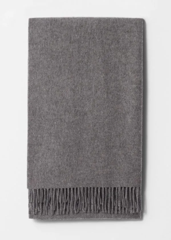 Women Scarves and Other Stories Fringed Wool Blanket Scarf Grey