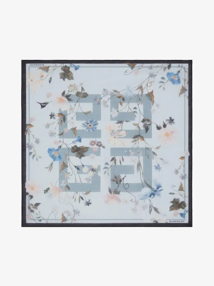 Women Scarves Givenchy Shawl In Silk And Cotton Jacquard With 4G Flowers Print Frost