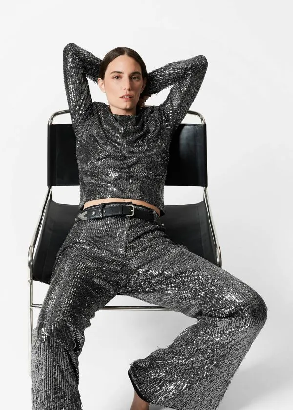 Women Sets and Suits and Other Stories Flared Sequin Trousers Grey