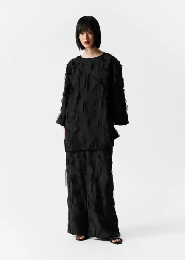 Women Sets and Suits and Other Stories Fringed Mini Tunic Dress Black