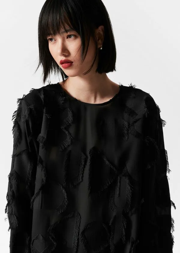 Women Sets and Suits and Other Stories Fringed Mini Tunic Dress Black