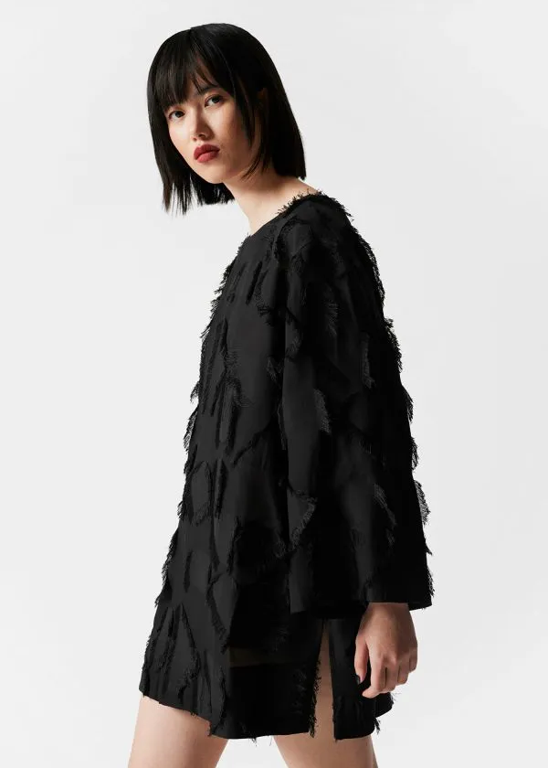 Women Sets and Suits and Other Stories Fringed Mini Tunic Dress Black