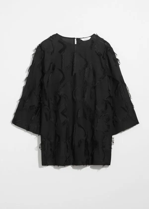 Women Sets and Suits and Other Stories Fringed Mini Tunic Dress Black