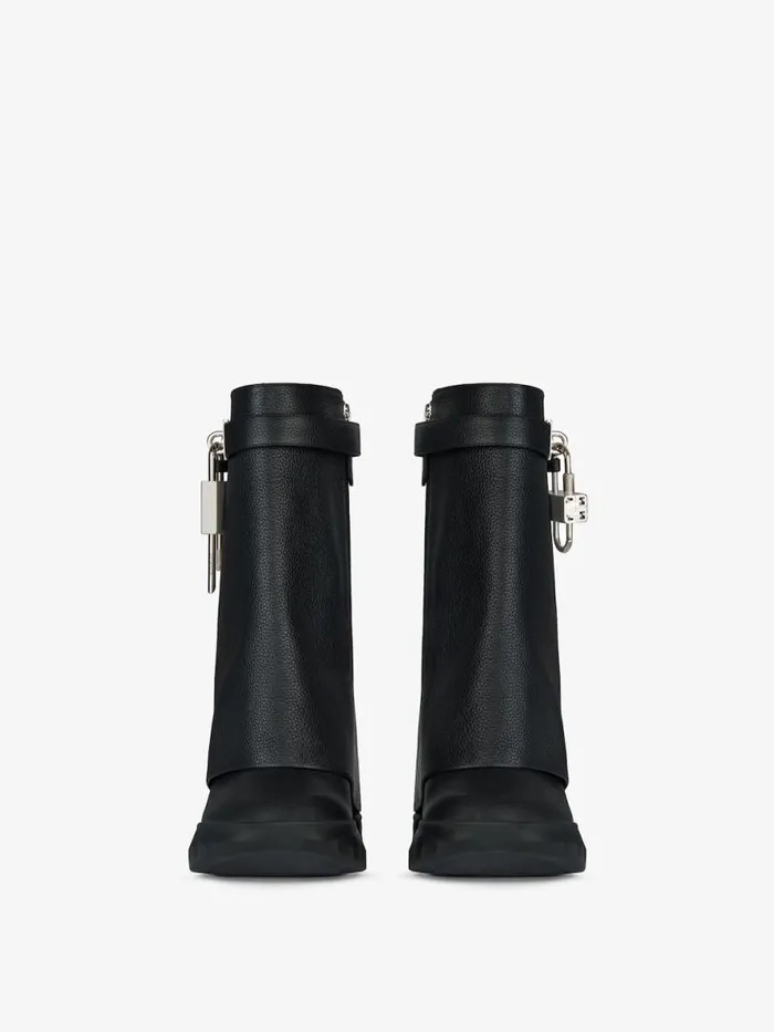 Women Shark Lock Givenchy Shark Lock Biker Ankle Boots In Grained Leather Black