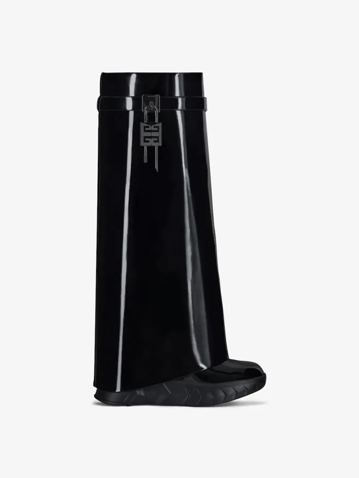 Women Shark Lock Givenchy Shark Lock Biker Boots In Patent Leather Black