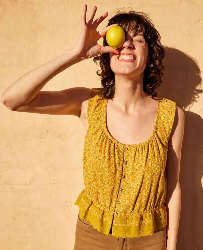 Women Shirts and Tops Toad and Co Manzana Ruffle Tank Pollen Small Floral Print Women Shirts and Tops Toad and Co Manzana Ruffle Tank Pollen Small Floral Print