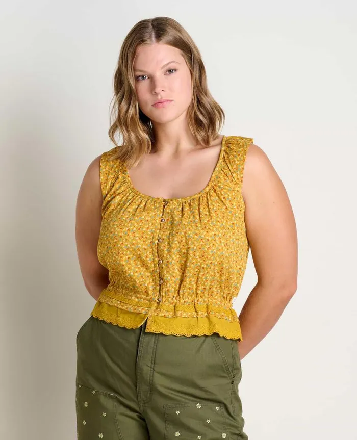 Women Shirts and Tops Toad and Co Manzana Ruffle Tank Pollen Small Floral Print