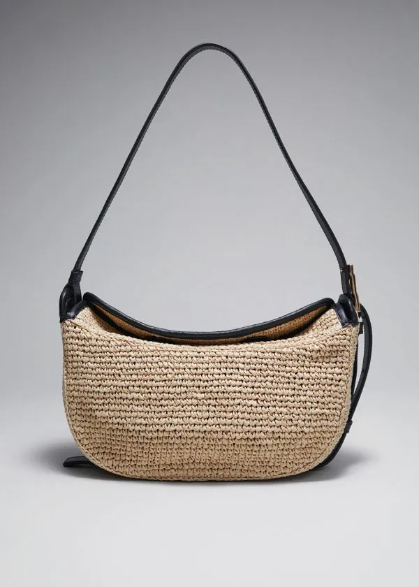 Women Shoulder Bags and Other Stories LeatherTrimmed Straw Shoulder Bag Beige Women Shoulder Bags and Other Stories LeatherTrimmed Straw Shoulder Bag Beige