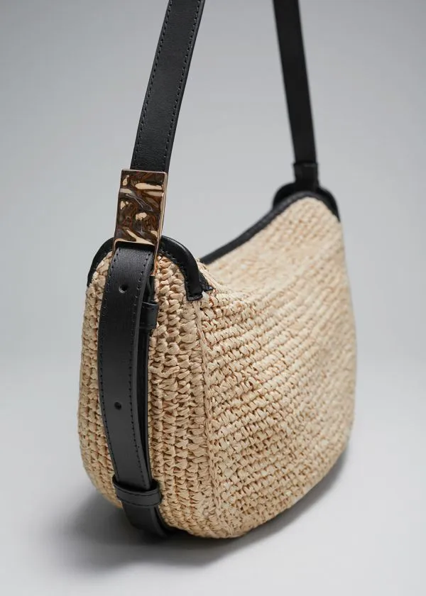 Women Shoulder Bags and Other Stories LeatherTrimmed Straw Shoulder Bag Beige