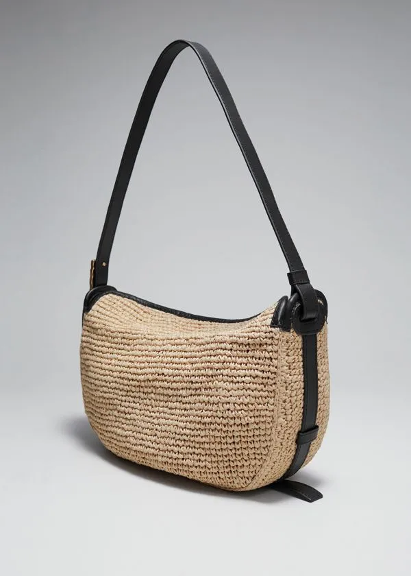 Women Shoulder Bags and Other Stories LeatherTrimmed Straw Shoulder Bag Beige