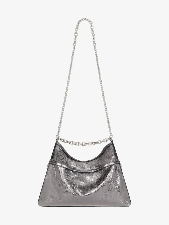 Women Shoulder Bags Givenchy Medium Voyou Chain Bag In Laminated Leather Silvery Grey Women Shoulder Bags Givenchy Medium Voyou Chain Bag In Laminated Leather Silvery Grey