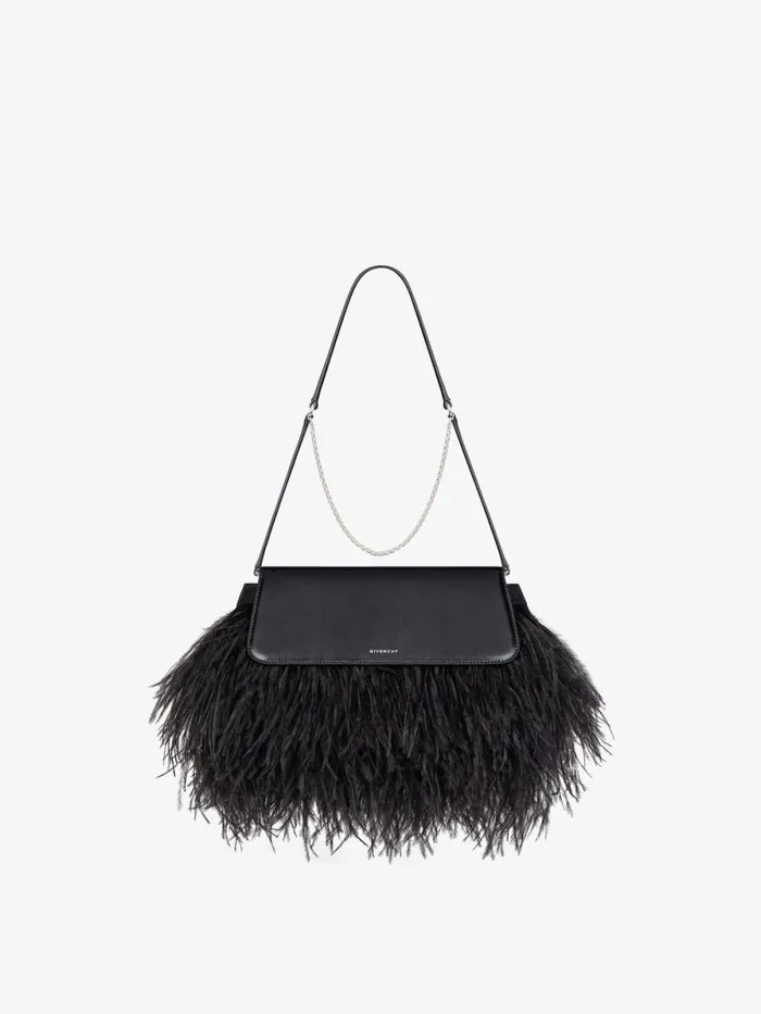 Women Shoulder Bags Givenchy Voyou Clutch Bag In Leather And Feathers Black