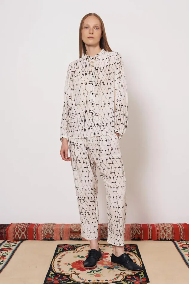 Women Silk Georgette Diamond Cream Fez Pant Raquel Allegra Bottoms