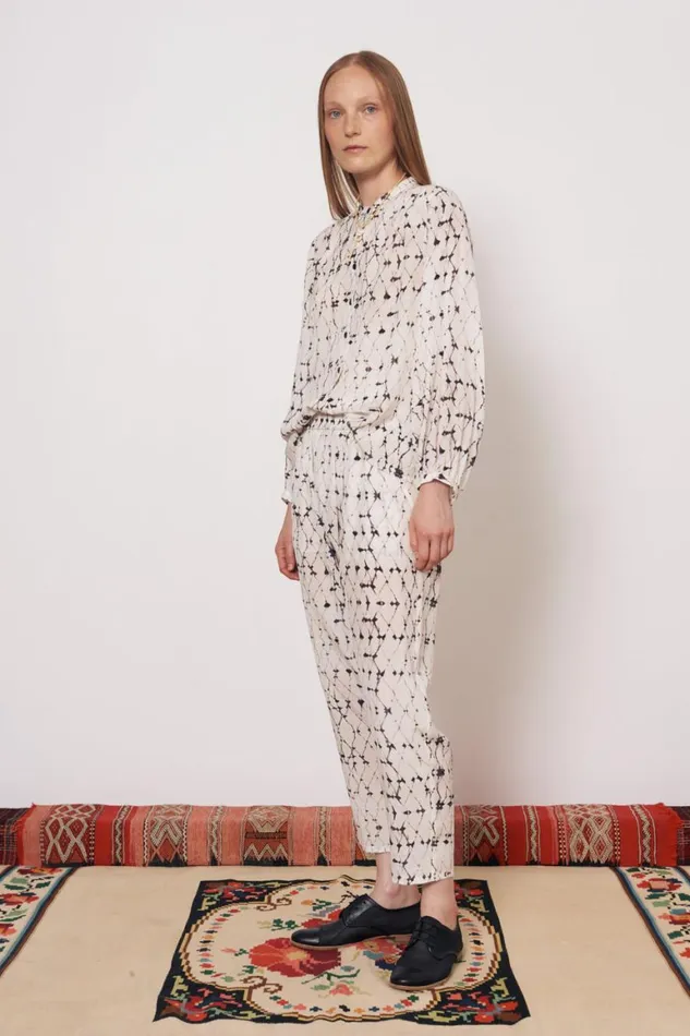 Women Silk Georgette Diamond Cream Fez Pant Raquel Allegra Bottoms