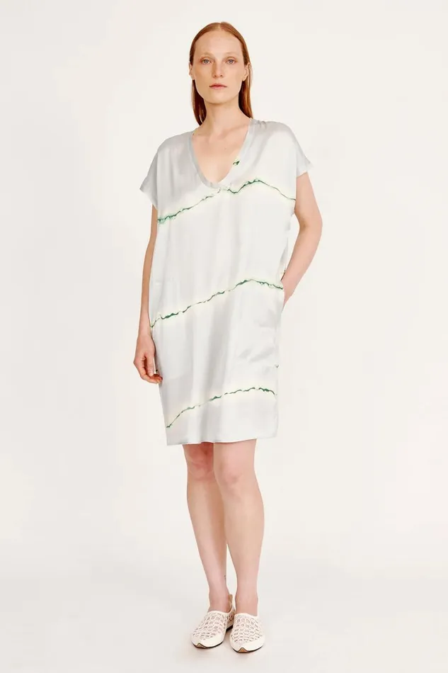 Women Silk Print Ice Blue And Jade Flores Dress Raquel Allegra Dresses
