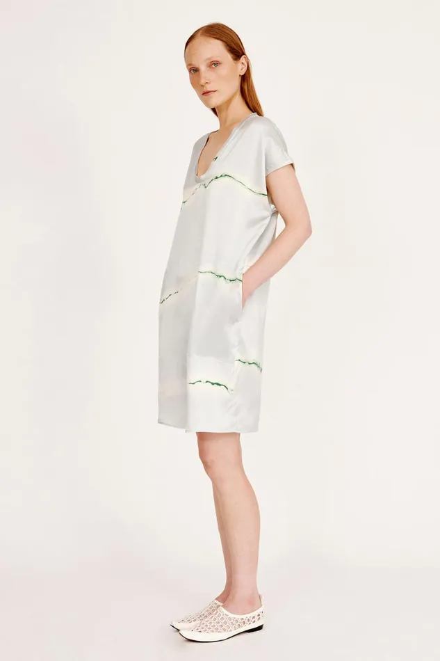 Women Silk Print Ice Blue And Jade Flores Dress Raquel Allegra Dresses