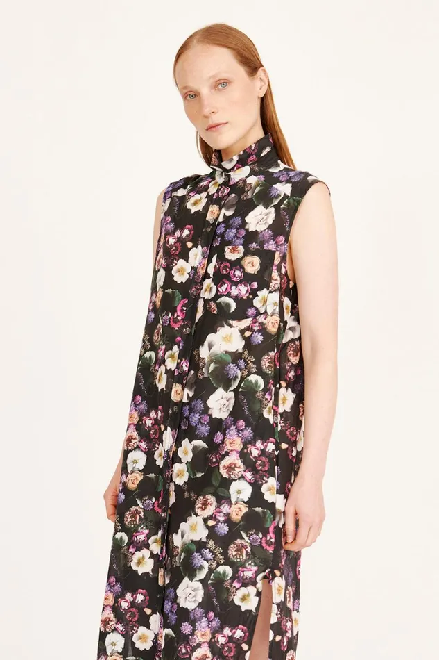 Women Silk Voile Black Floral Highland Dress Raquel Allegra Dresses
