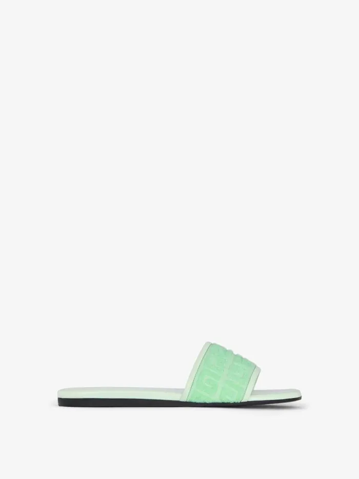 Women Slides and Sandals Givenchy 4G Flat Mules In 4G Cotton Towelling Aqua Green Women Slides and Sandals Givenchy 4G Flat Mules In 4G Cotton Towelling Aqua Green