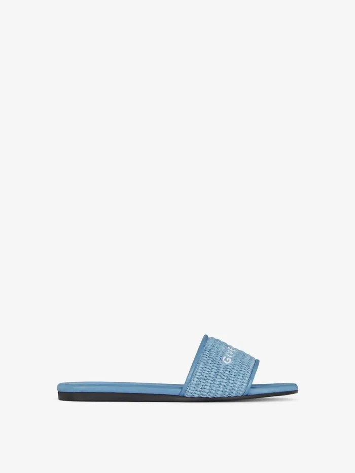 Women Slides and Sandals Givenchy 4G Flat Mules In Raffia Denim Blue