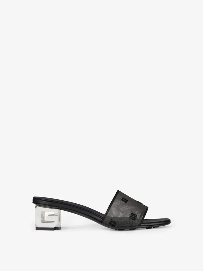 Women Slides and Sandals Givenchy G Cube Mules In 4G Transparent Mesh Black