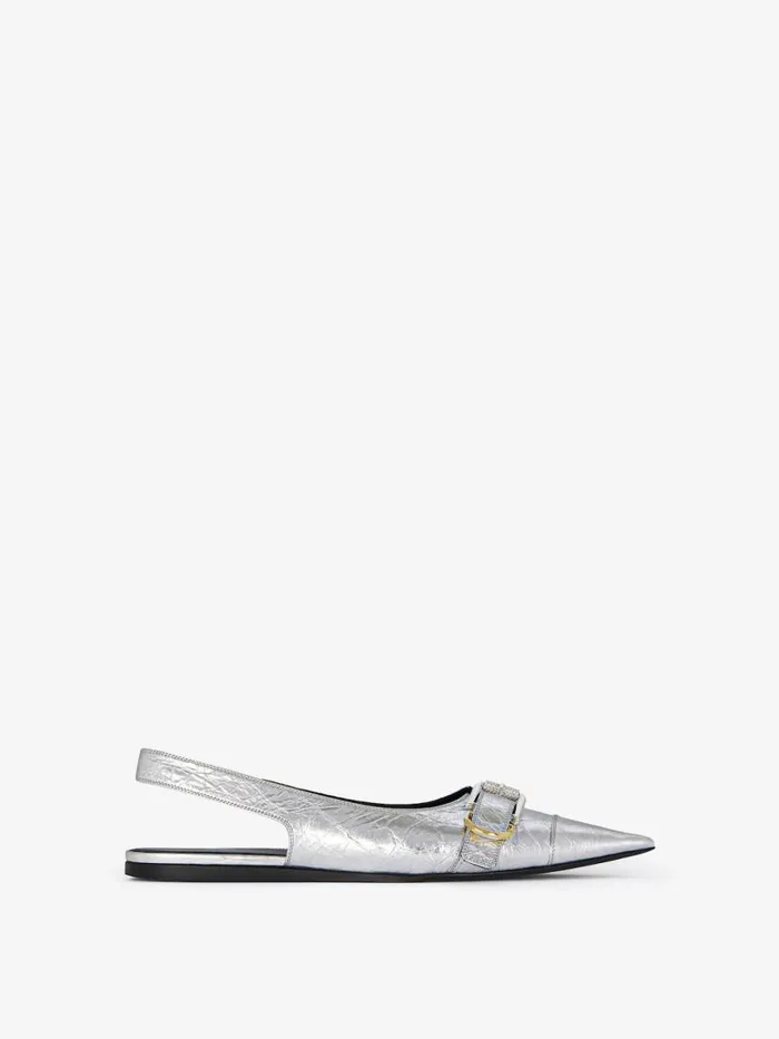 Women Slides and Sandals Givenchy Voyou Flat Slingbacks In Laminated Leather Silvery Women Slides and Sandals Givenchy Voyou Flat Slingbacks In Laminated Leather Silvery