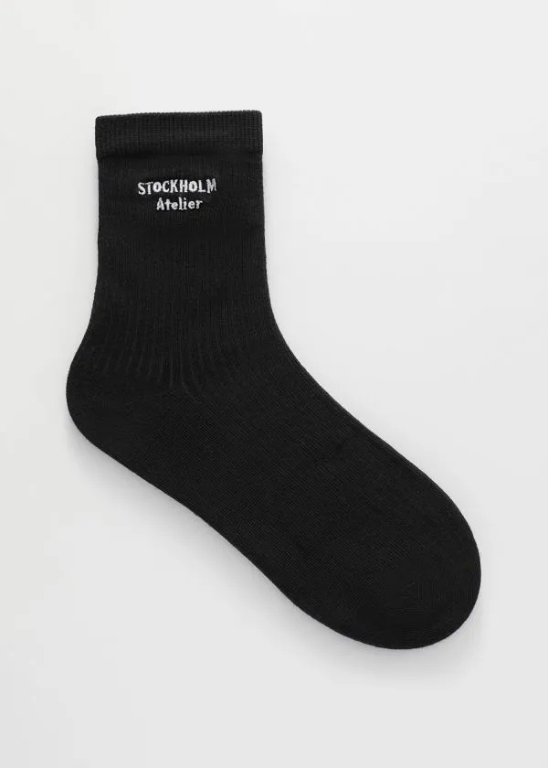 Women Socks and Tights and Other Stories Embroidered Ankle Socks Black