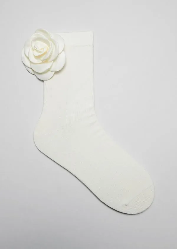 Women Socks and Tights and Other Stories Rose Appliqu Socks White