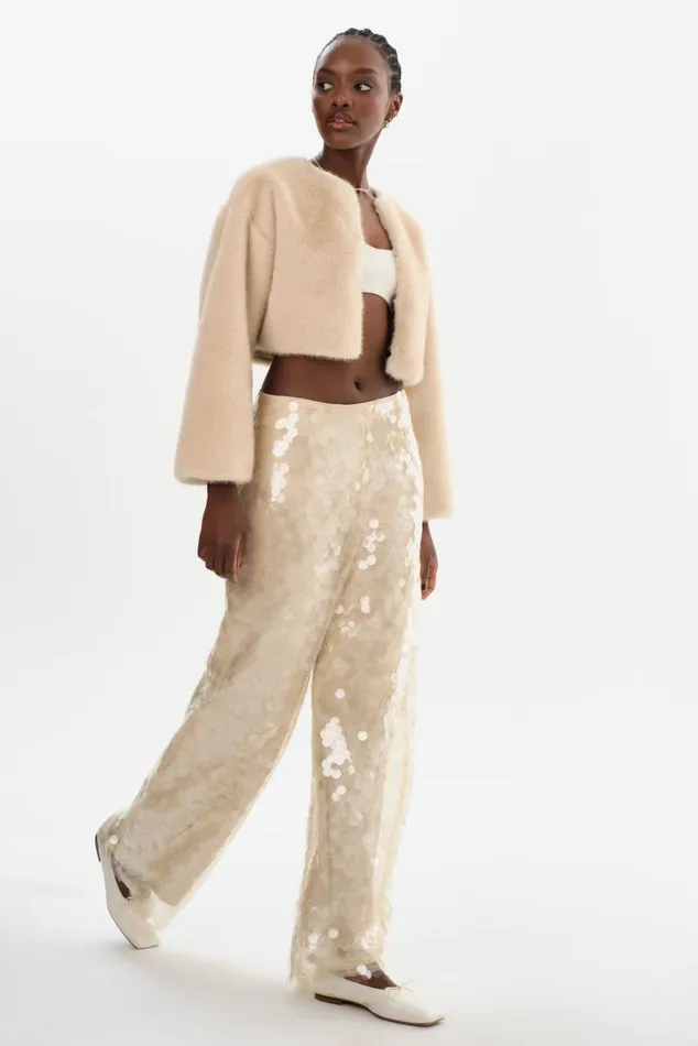 Women STACY Sequin Wide Leg Pants Clear LAMARQUE Pants and Shorts