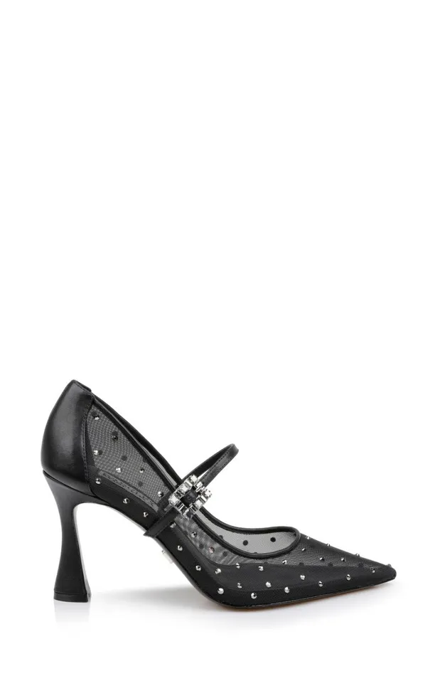 Women Stiletto Badgley Mischka Antonia Ii Pointed Toe Mary Jane Pumps Black Leather