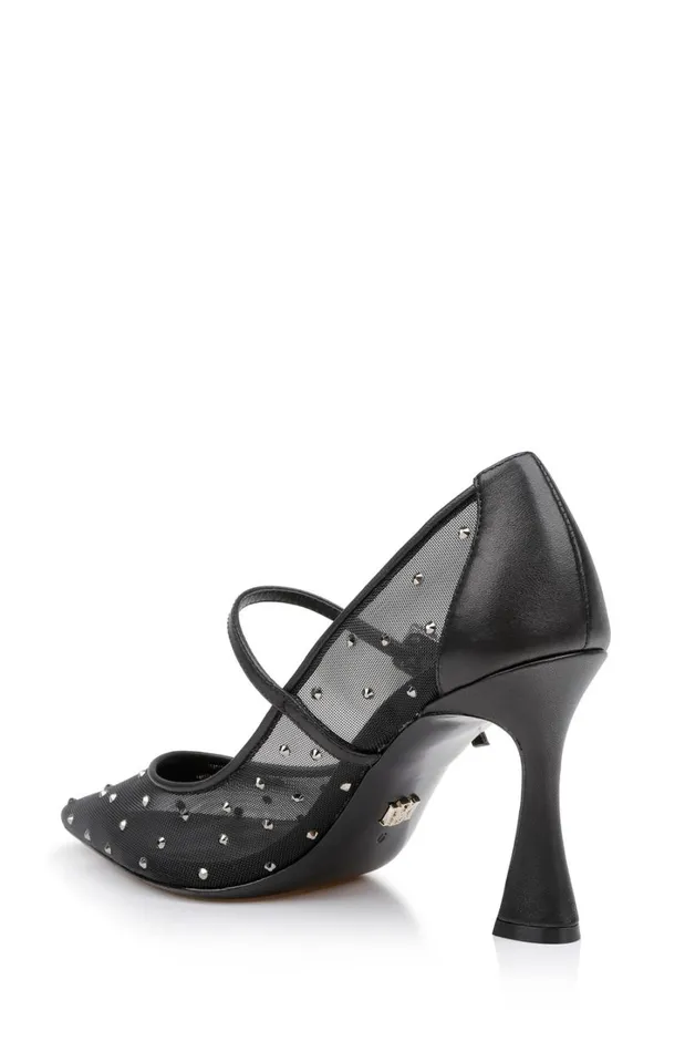 Women Stiletto Badgley Mischka Antonia Ii Pointed Toe Mary Jane Pumps Black Leather