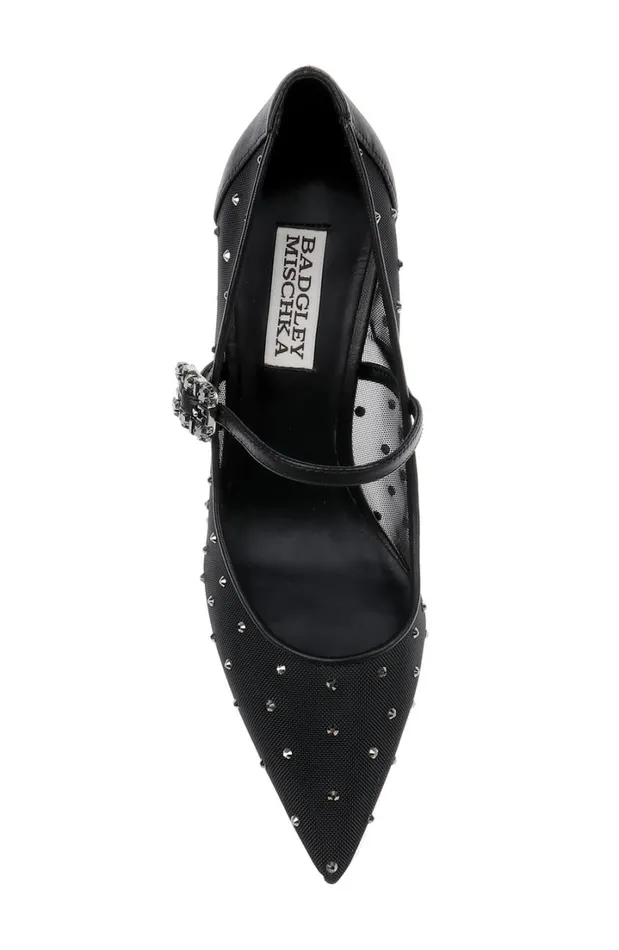 Women Stiletto Badgley Mischka Antonia Ii Pointed Toe Mary Jane Pumps Black Leather